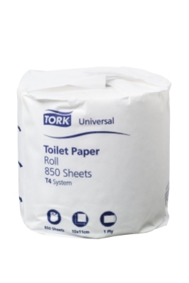 TORK UNIVERSAL 1ply TOILET ROLLS 850s x48 WRP'D T4