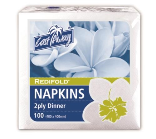 CASTAWAY DINNER NAPKINS 2Ply REDIFOLD WHITE 100pk