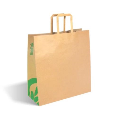 BIOPAK MEDIUM FLAT HANDLE KRAFT BAG 200cn