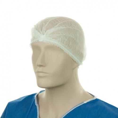 DISPOSABLE WHITE CRIMPED CAP 21"/ 54cm 100pack